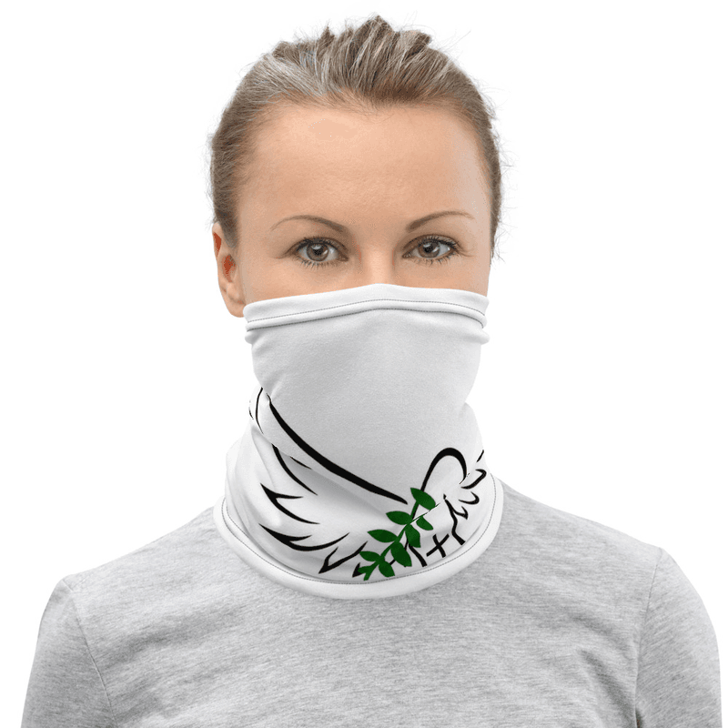 Multifunctionele nekwarmer wit met embleem.